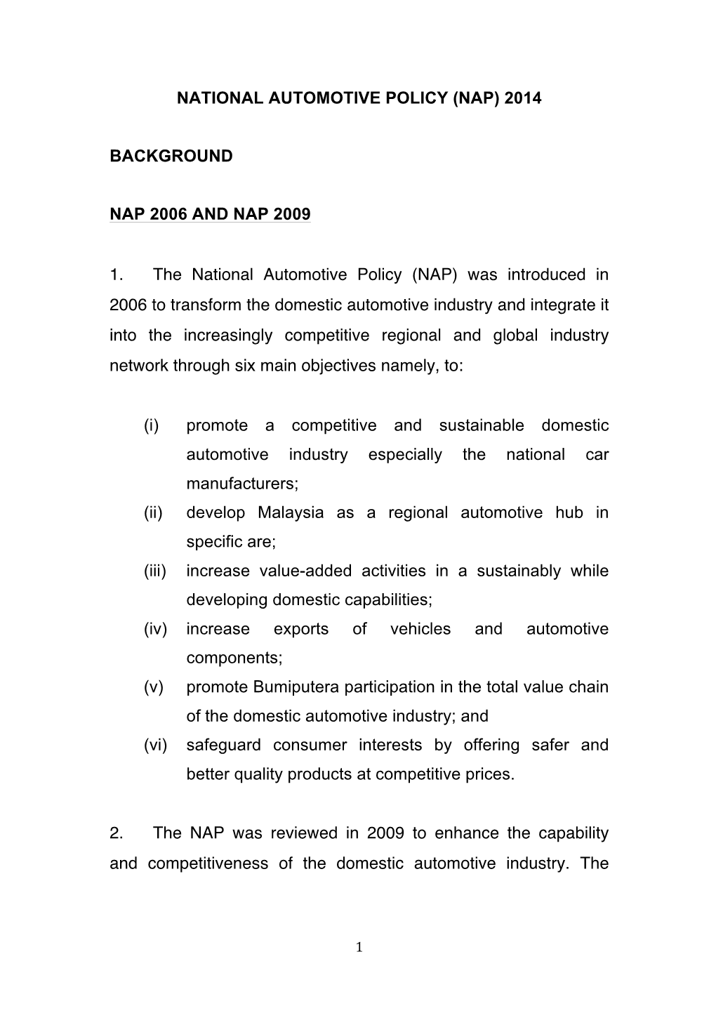 National Automotive Policy (Nap) 2014