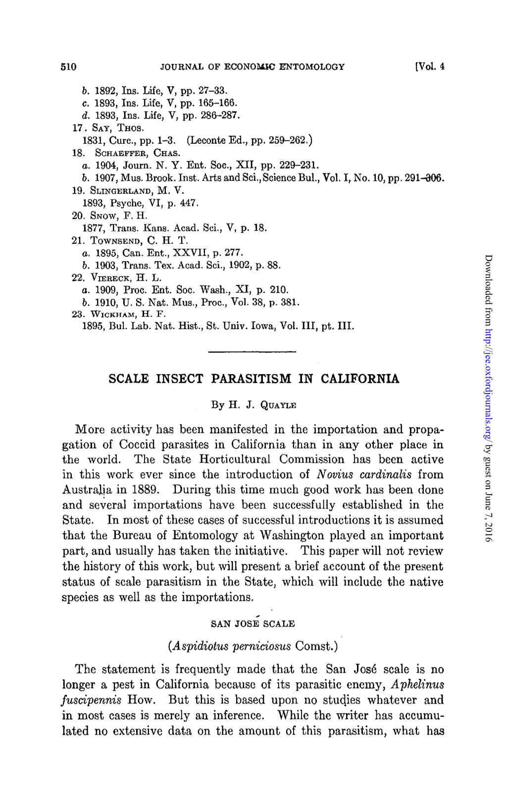 Scale Insect Parasitism in California