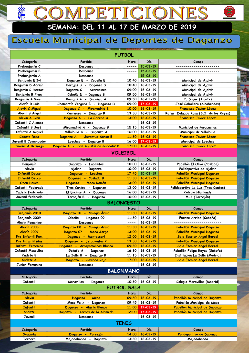 Semana: Del 11 Al 17 De Marzo De 2019