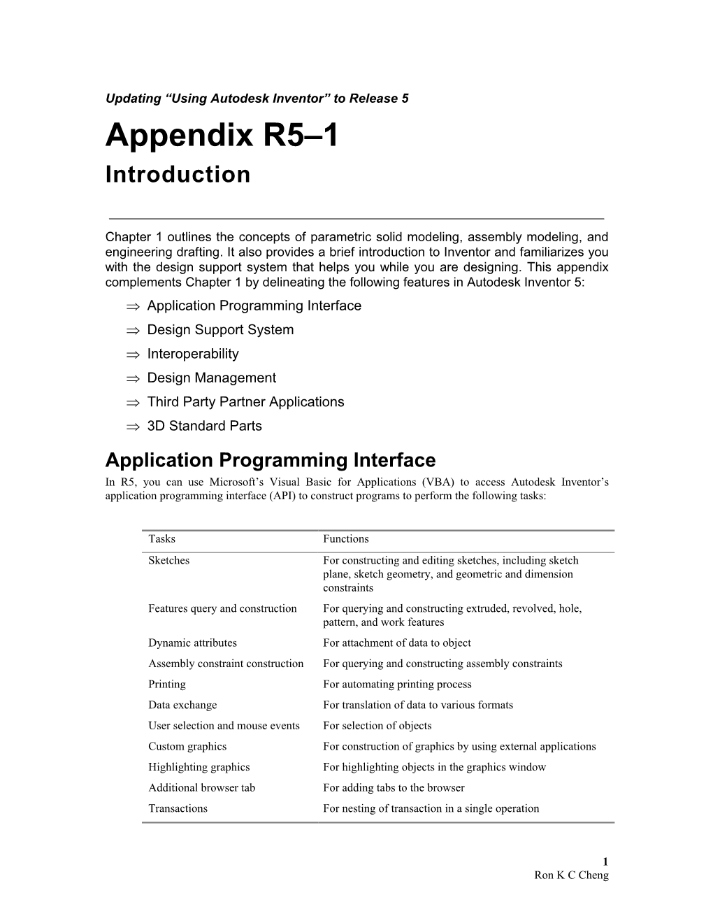 Using Autodesk Inventor” to Release 5 Appendix R5–1 Introduction