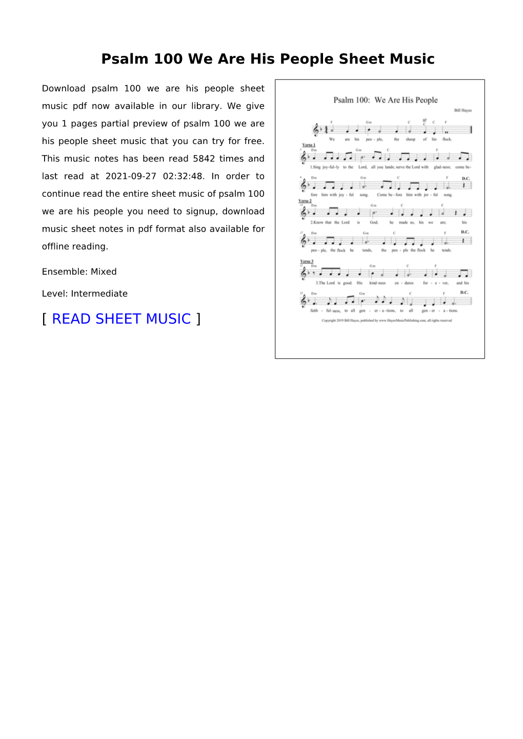 Psalm 100 We Are His People Sheet Music