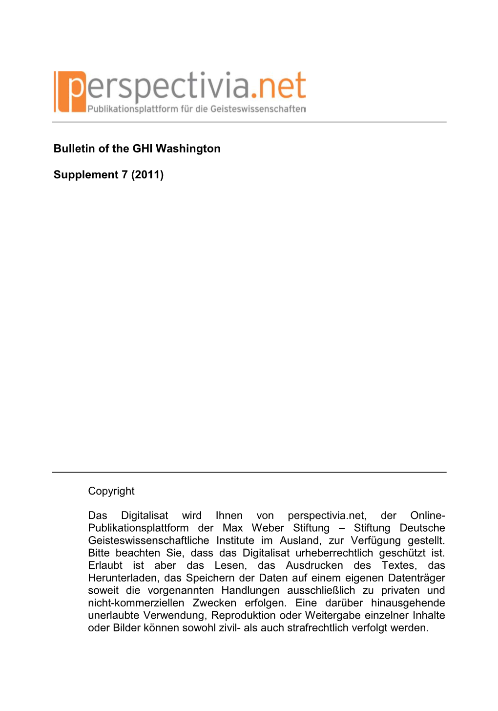 Bulletin of the GHI Washington Supplement 7 (2011)