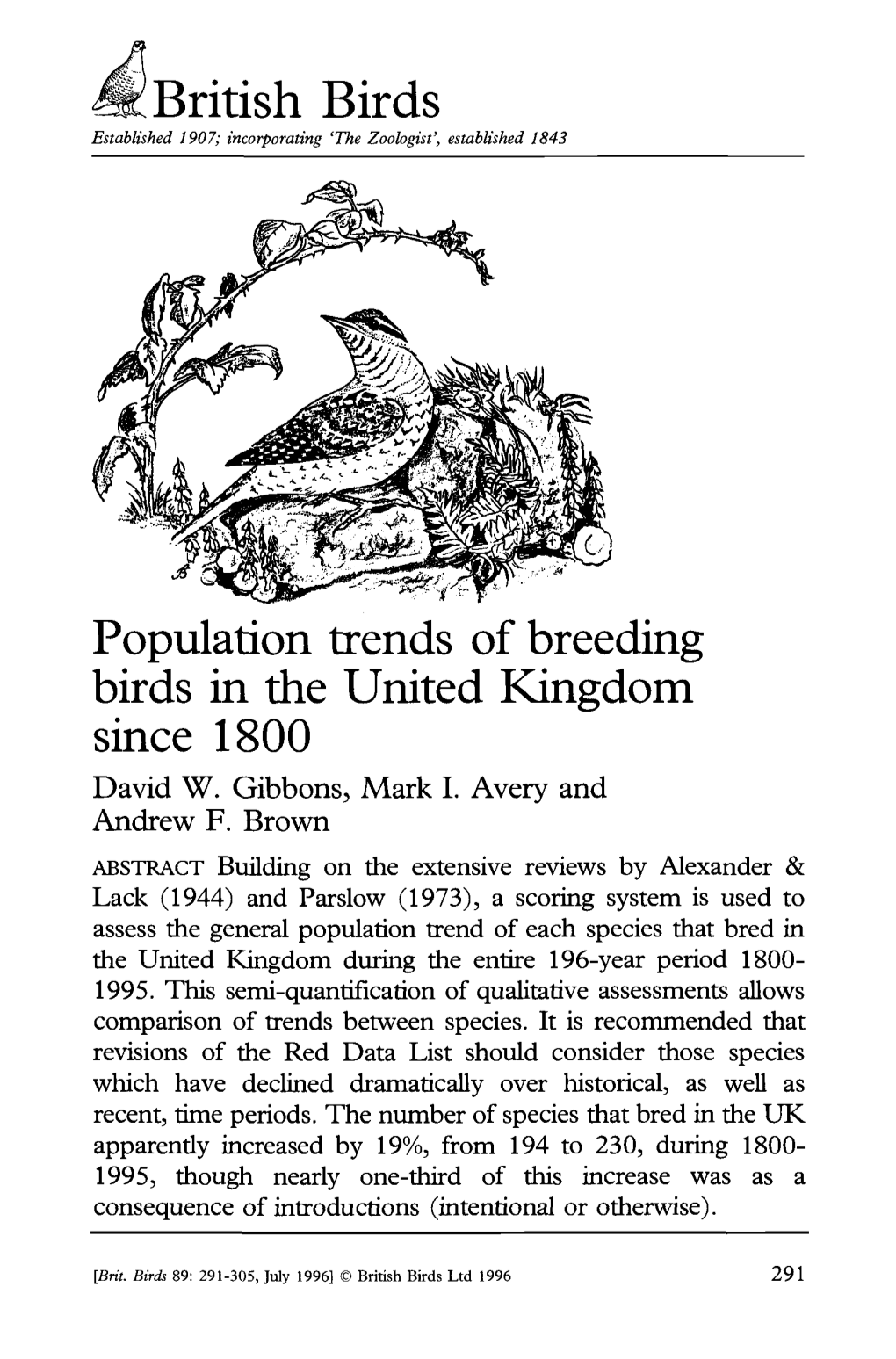 Population Trends of Breeding Birds in the United Kingdom Since 1800 David W