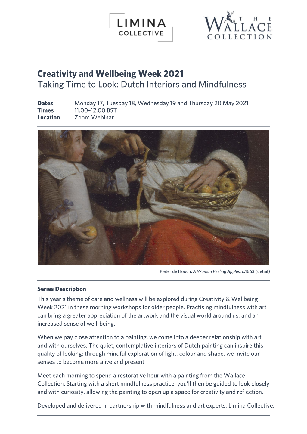 Creativity and Wellbeing Week 2021 Taking Time to Look: Dutch Interiors and Mindfulness