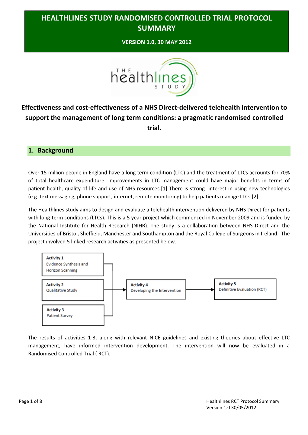 Healthlines Study Randomised Controlled Trial Protocol