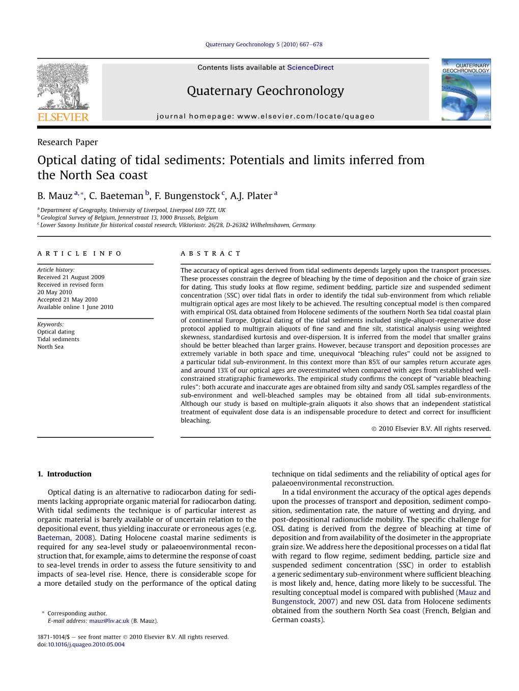 Optical Dating of Tidal Sediments: Potentials and Limits Inferred from the North Sea Coast