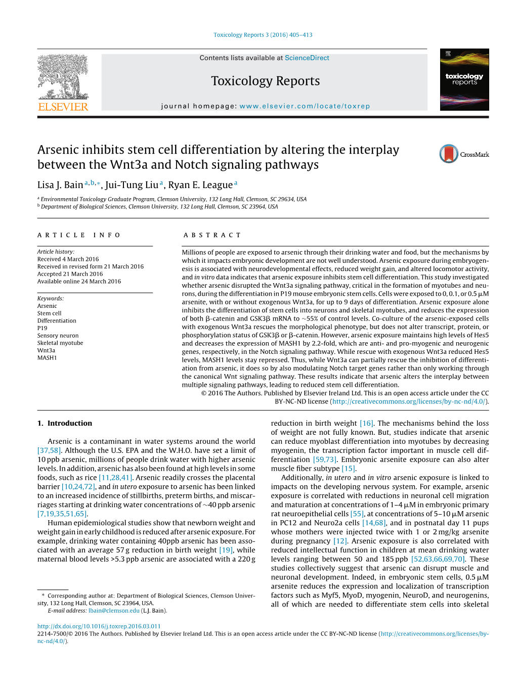 Arsenic Inhibits Stem Cell Differentiation by Altering the Interplay