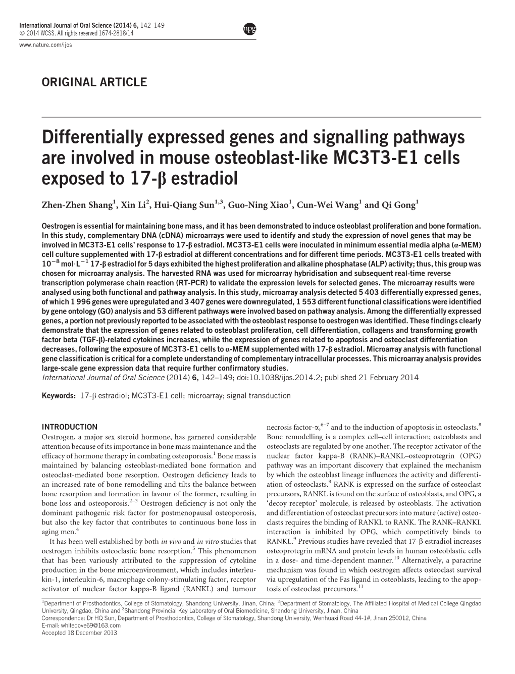 Differentially Expressed Genes and Signalling Pathways Are Involved in Mouse Osteoblast-Like MC3T3-E1 Cells Exposed to 17-Β