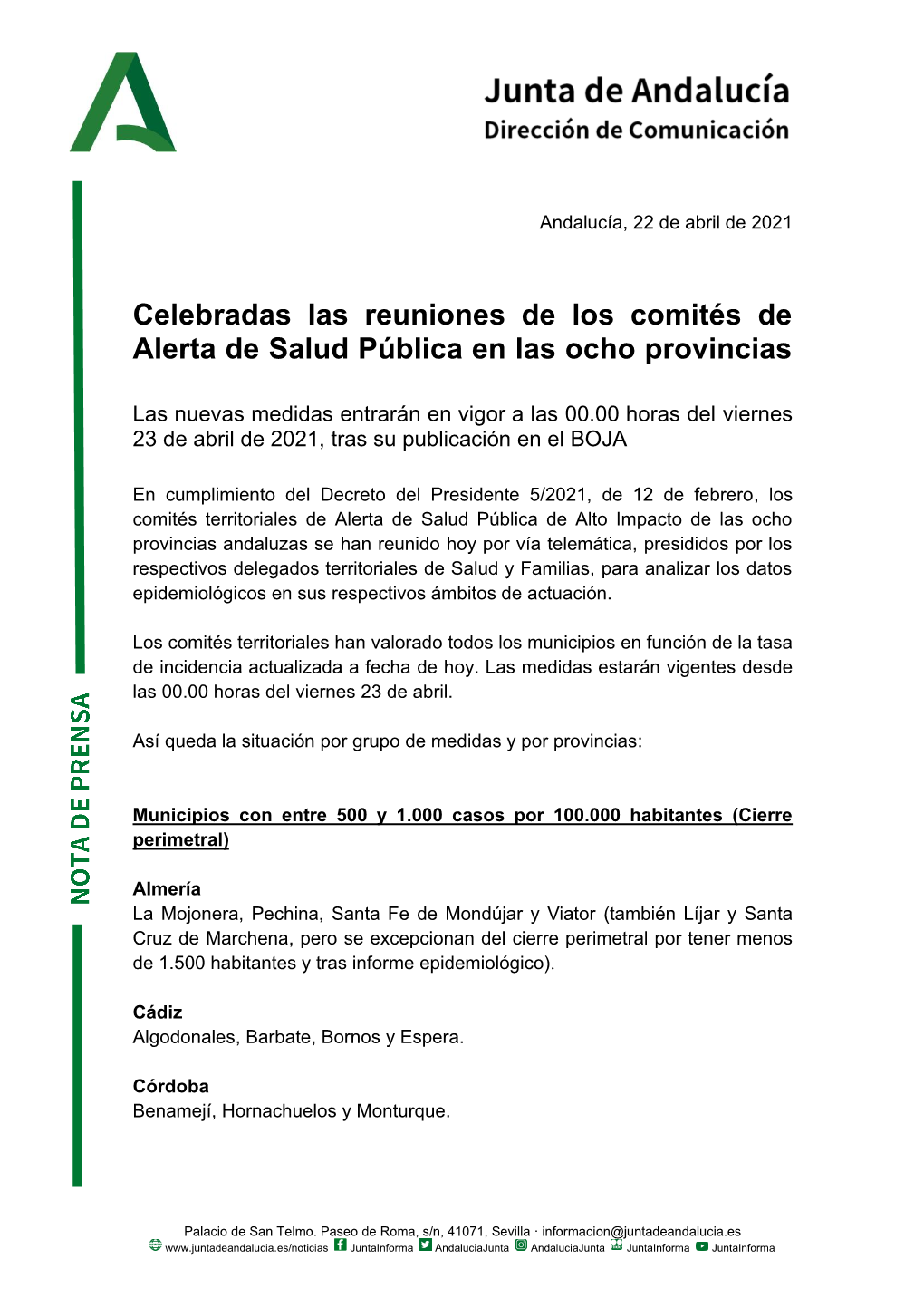 Celebradas Las Reuniones De Los Comités De Alerta De Salud Pública En Las Ocho Provincias