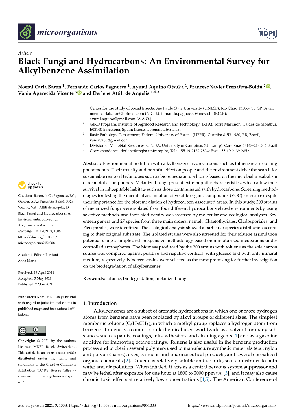 Black Fungi and Hydrocarbons: an Environmental Survey for Alkylbenzene Assimilation