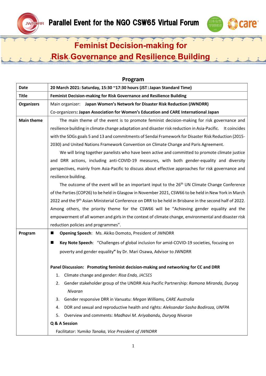 Feminist Decision-Making for Risk Governance and Resilience Building