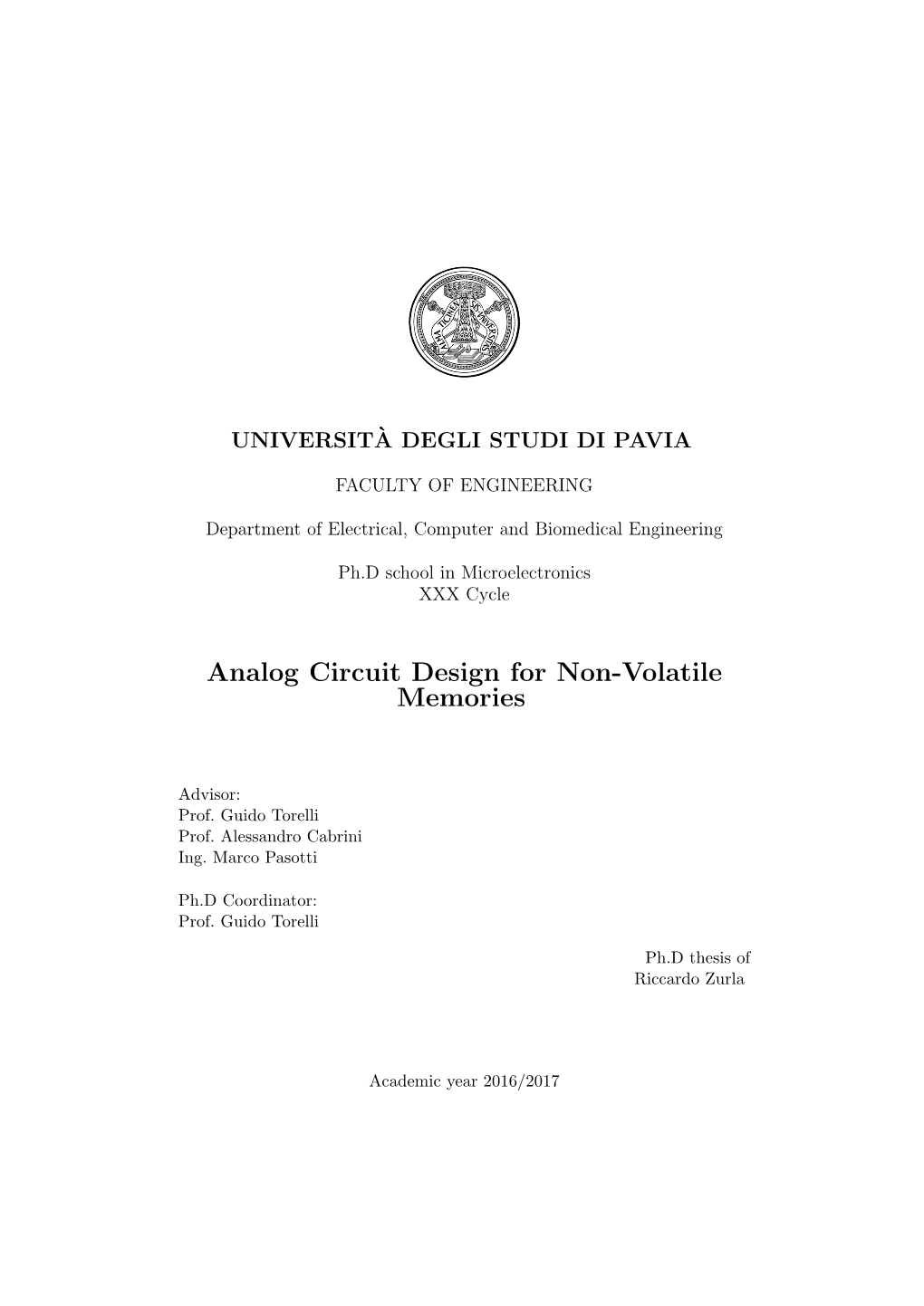 Analog Circuit Design for Non-Volatile Memories