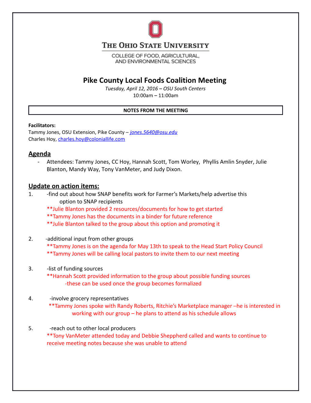 Pike County Local Foods Coalition Meeting