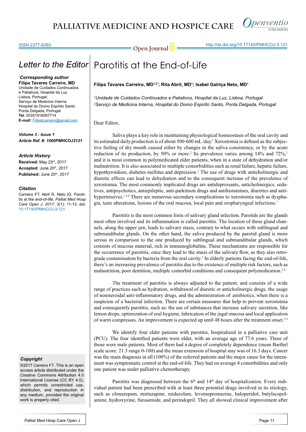 Parotitis at the End-Of-Life