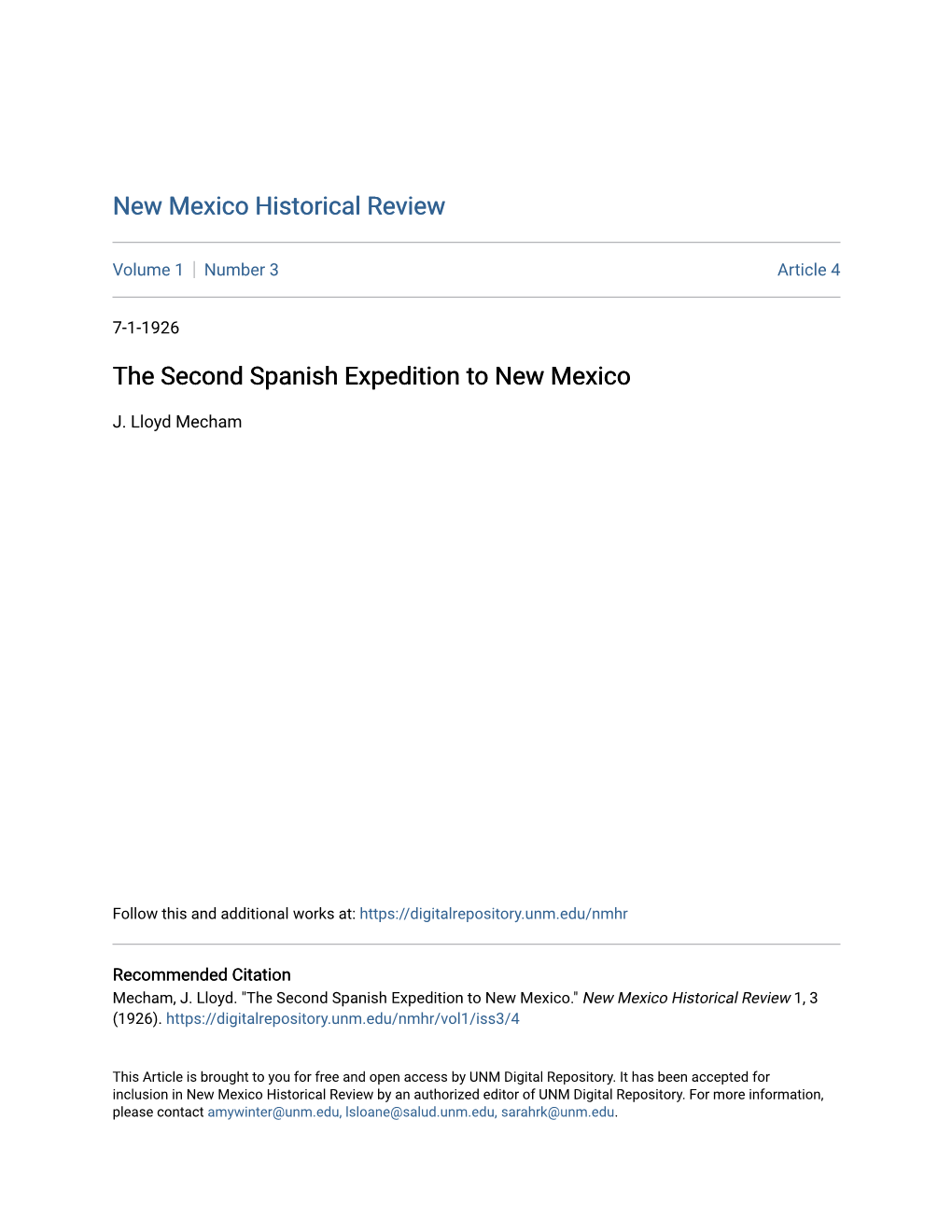 The Second Spanish Expedition to New Mexico