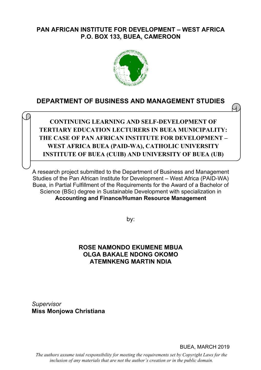 Department of Business and Management Studies