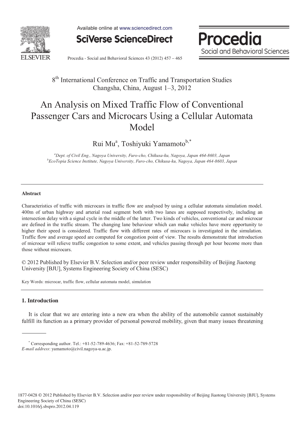An Analysis on Mixed Traffic Flow of Conventional Passenger Cars and Microcars Using a Cellular Automata Model