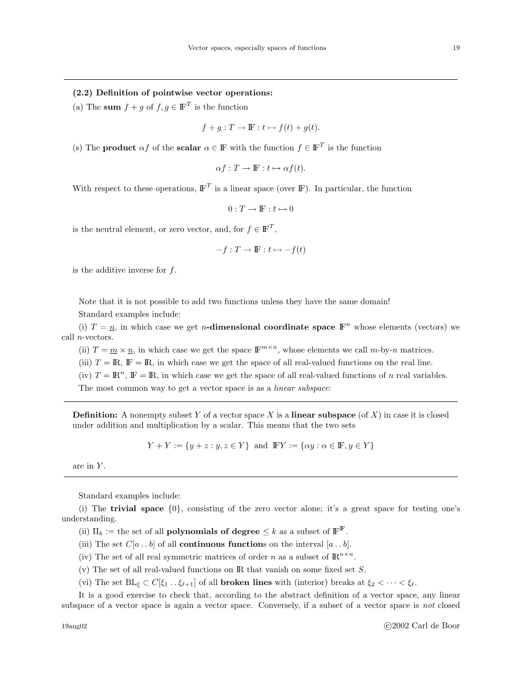 (2.2) Definition of Pointwise Vector Operations: (A) the Sum F + G of F,G