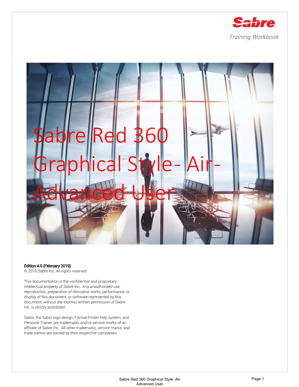 Sabre Red 360 Graphical Style -Air Page 1 Advanced User Table of Contents