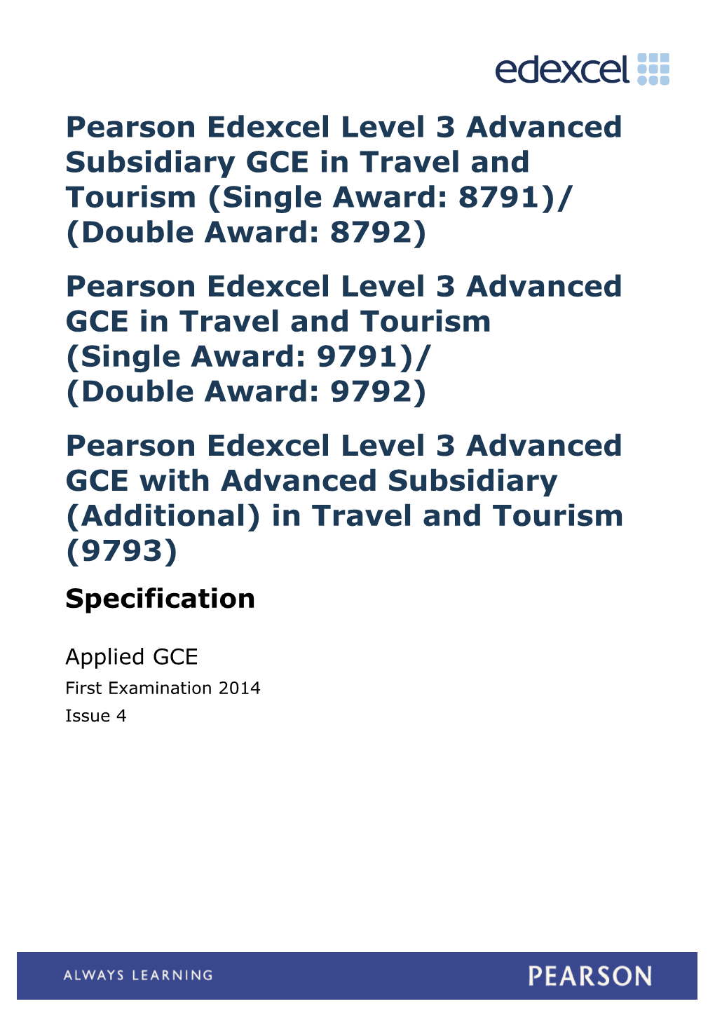 Advanced GCE in Travel and Tourism Specification