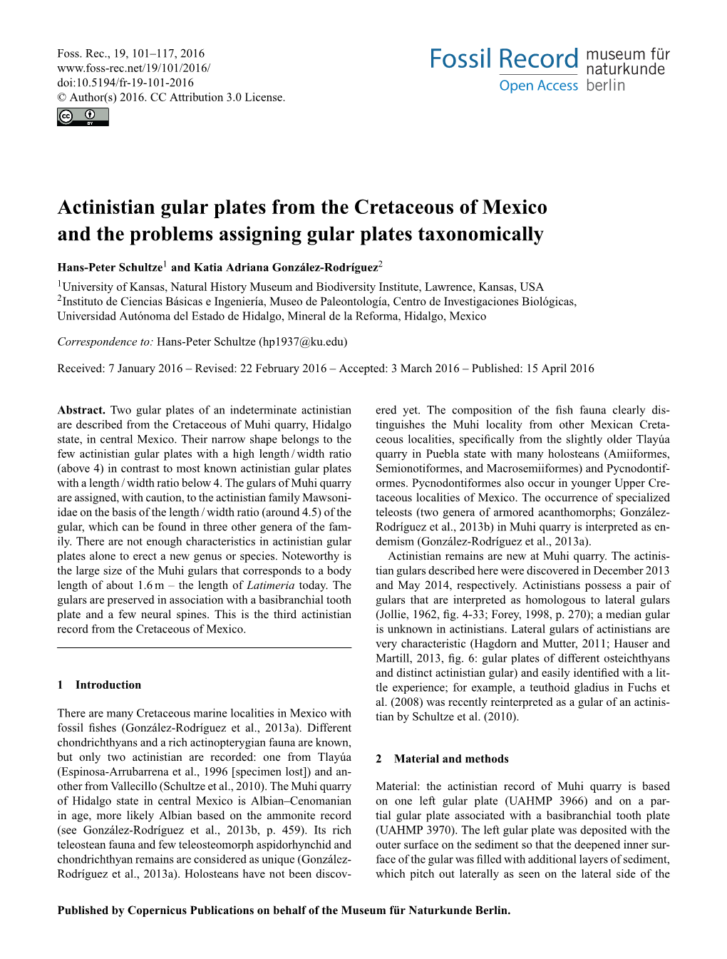 Actinistian Gular Plates from the Cretaceous of Mexico and the Problems Assigning Gular Plates Taxonomically