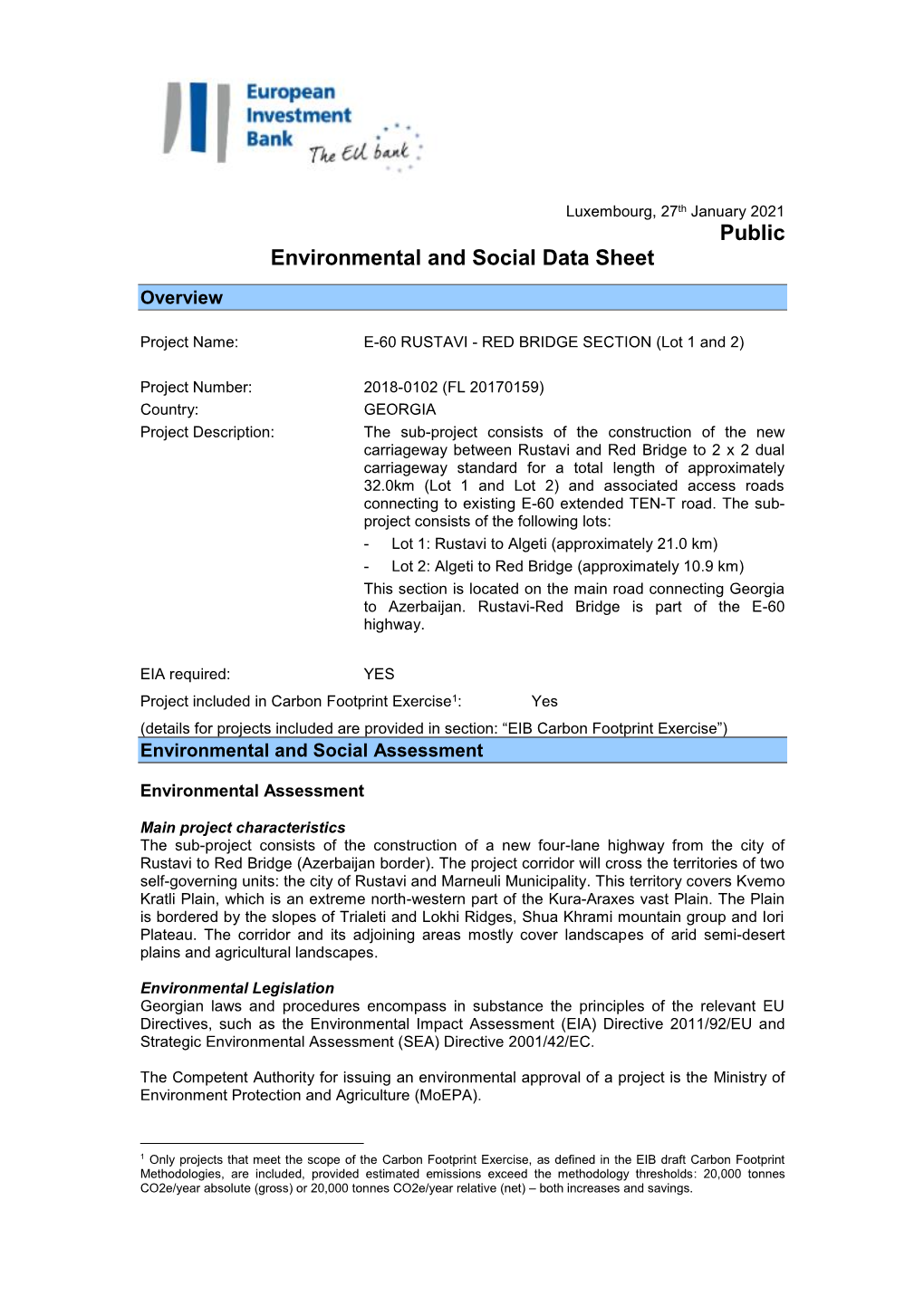 Environmental and Social Data Sheet