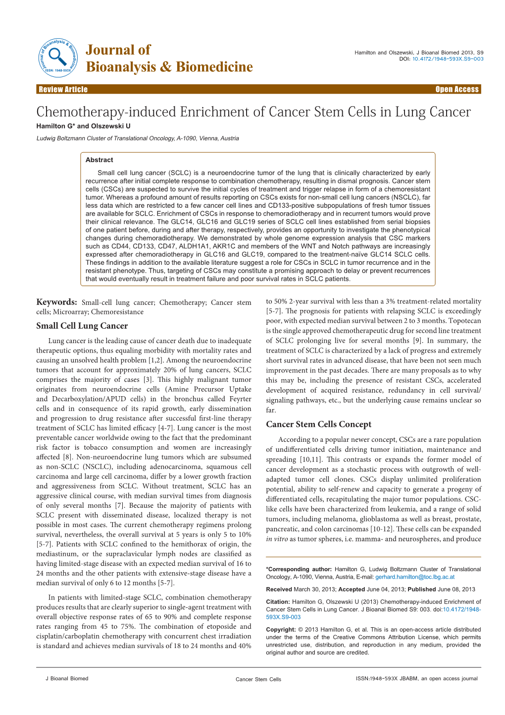 Chemotherapy-Induced Enrichment of Cancer Stem Cells in Lung Cancer