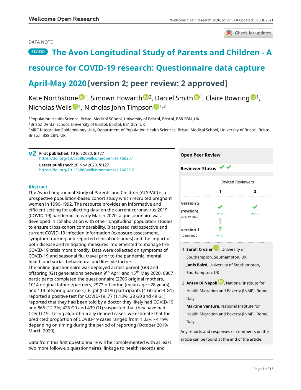 The Avon Longitudinal Study of Parents and Children - a Resource for COVID-19 Research: Questionnaire Data Capture