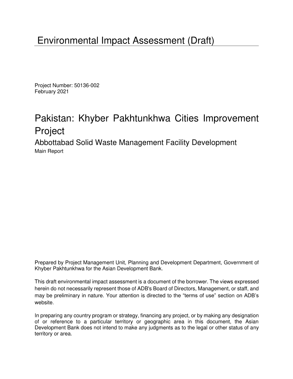 51036-002: Khyber Pakhtunkhwa Cities Improvement Project