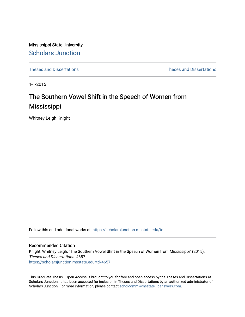 The Southern Vowel Shift in the Speech of Women from Mississippi