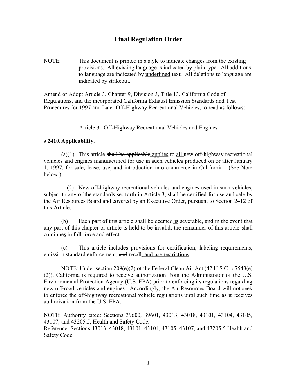 Final Regulation Order