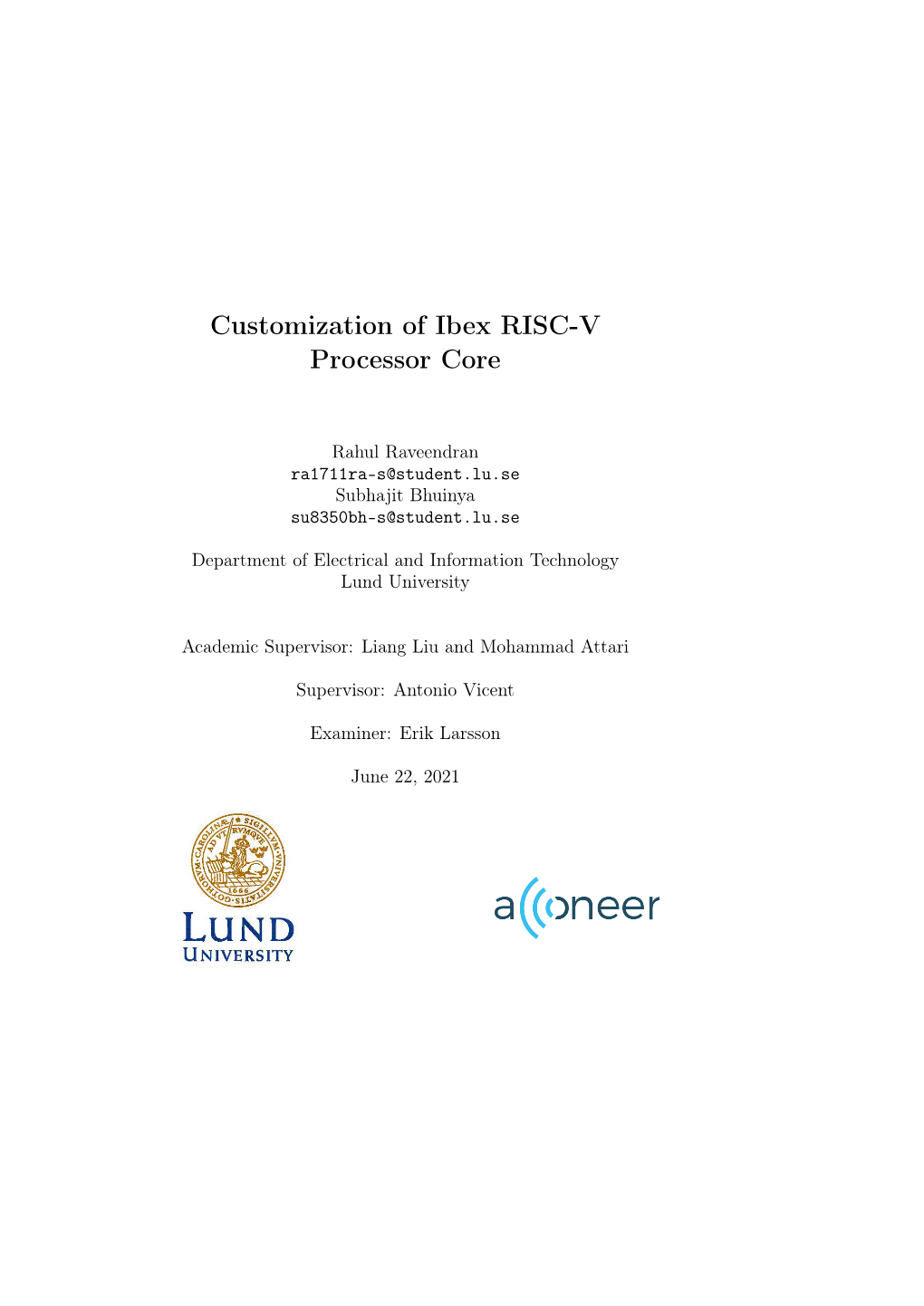Customization of Ibex RISC-V Processor Core