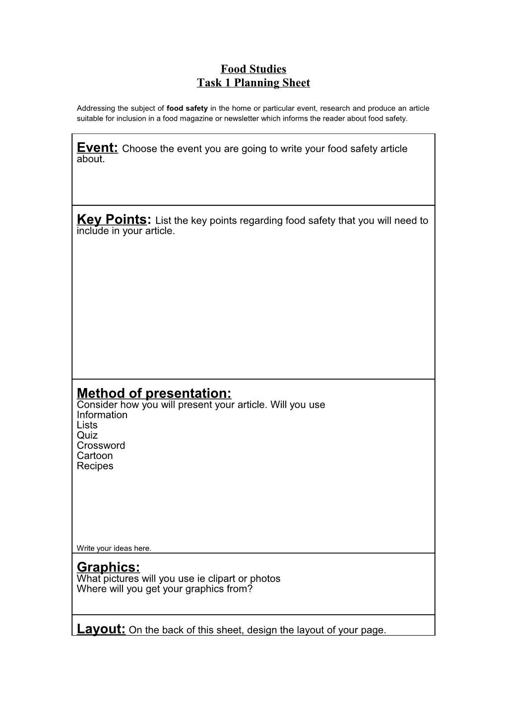 Task 1 Planning Sheet