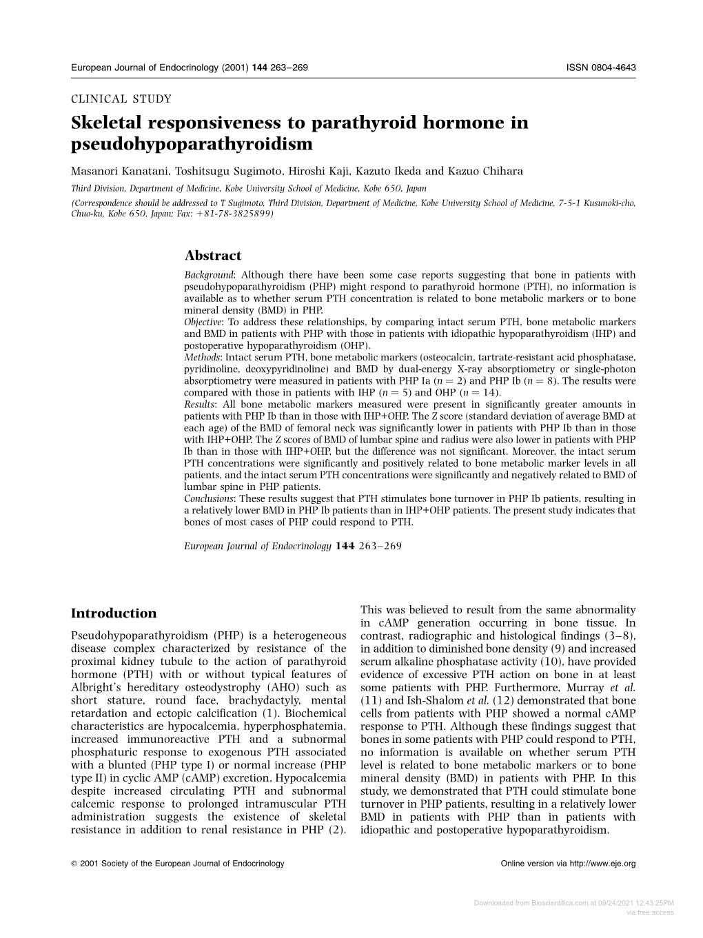 Skeletal Responsiveness to Parathyroid Hormone In