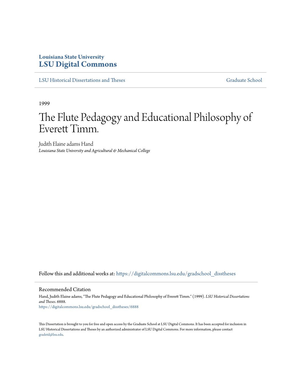 The Flute Pedagogy and Educational Philosophy of Everett Timm