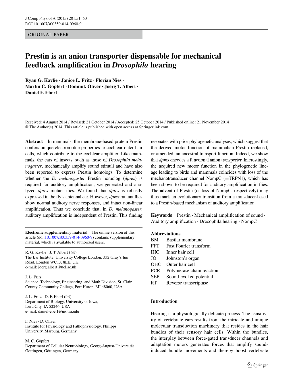 Prestin Is an Anion Transporter Dispensable for Mechanical Feedback Amplification in Drosophila Hearing