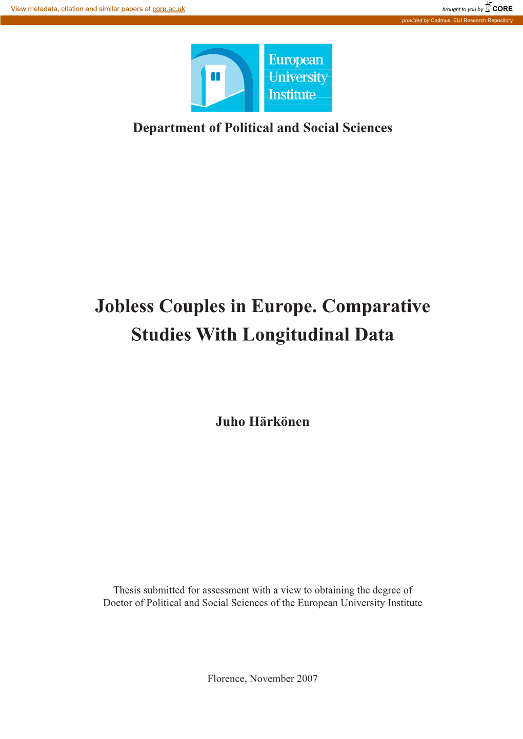 Jobless Couples in Europe. Comparative Studies with Longitudinal Data