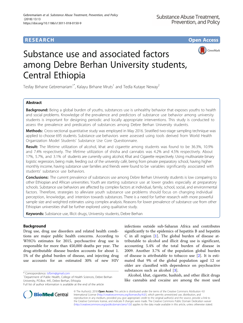 Substance Use and Associated Factors Among Debre Berhan University