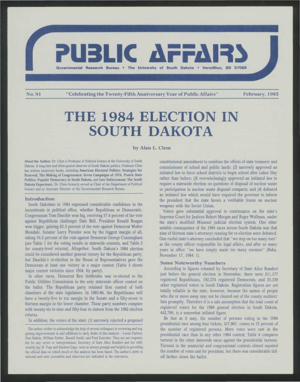 The 1984 Election in South Dakota