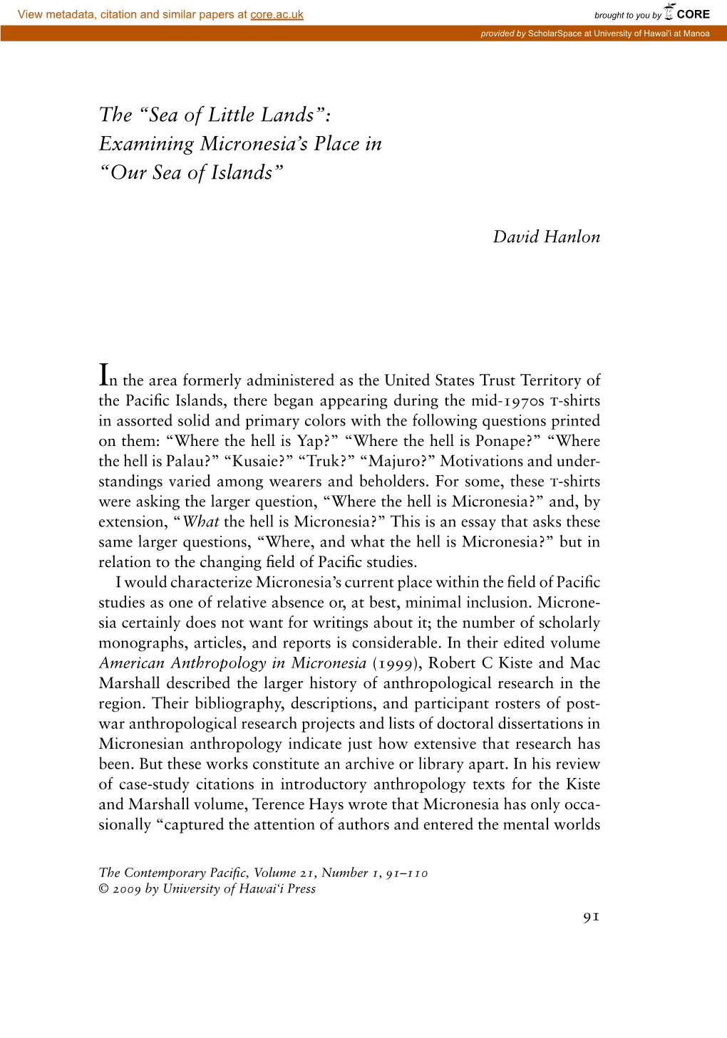 Examining Micronesia's Place in “Our Sea of Islands”