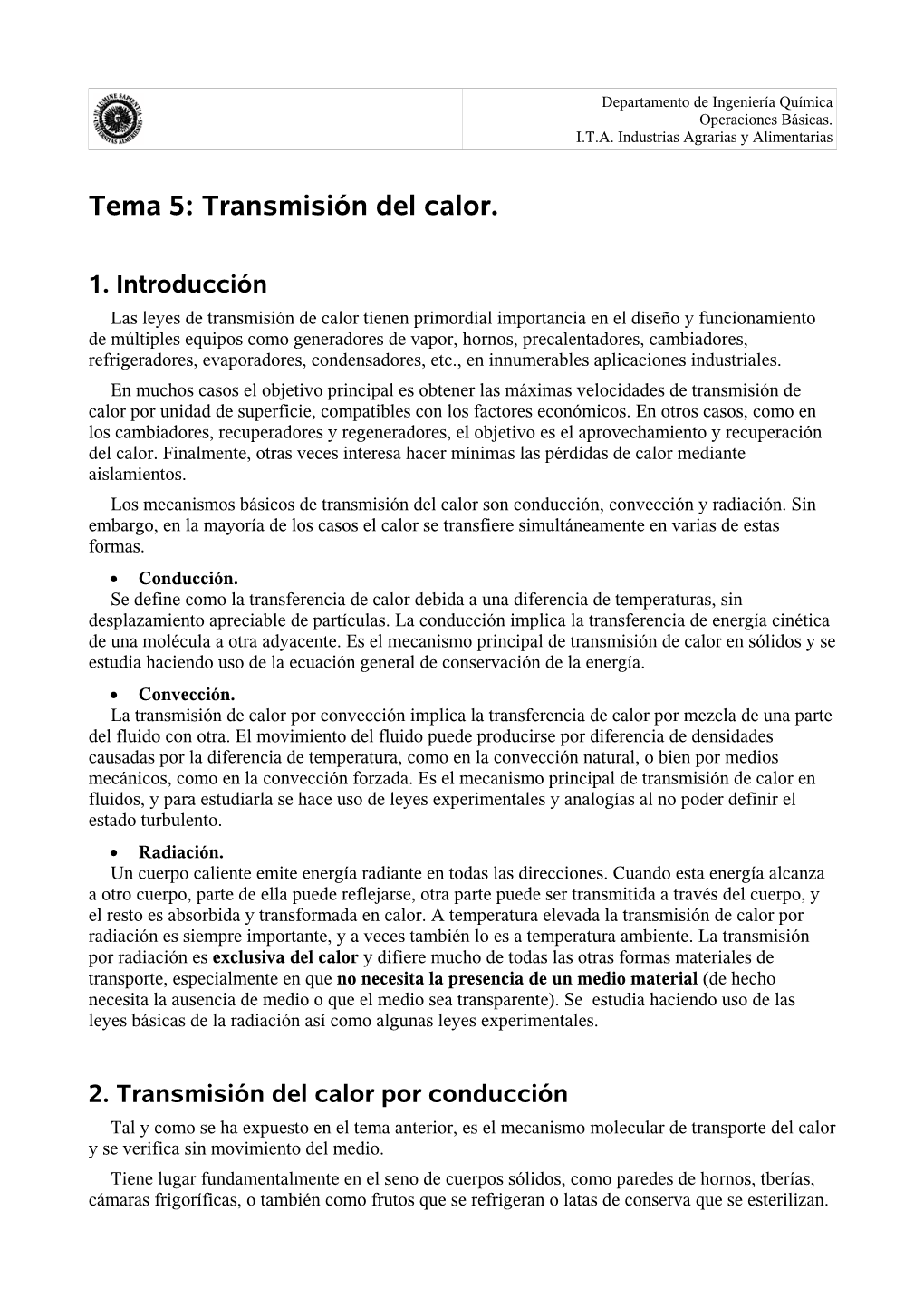 Tema 5: Transmisión Del Calor