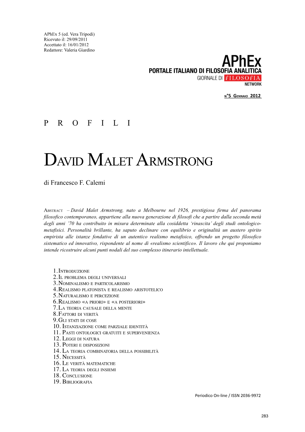 DAVID MALET ARMSTRONG Di Francesco F