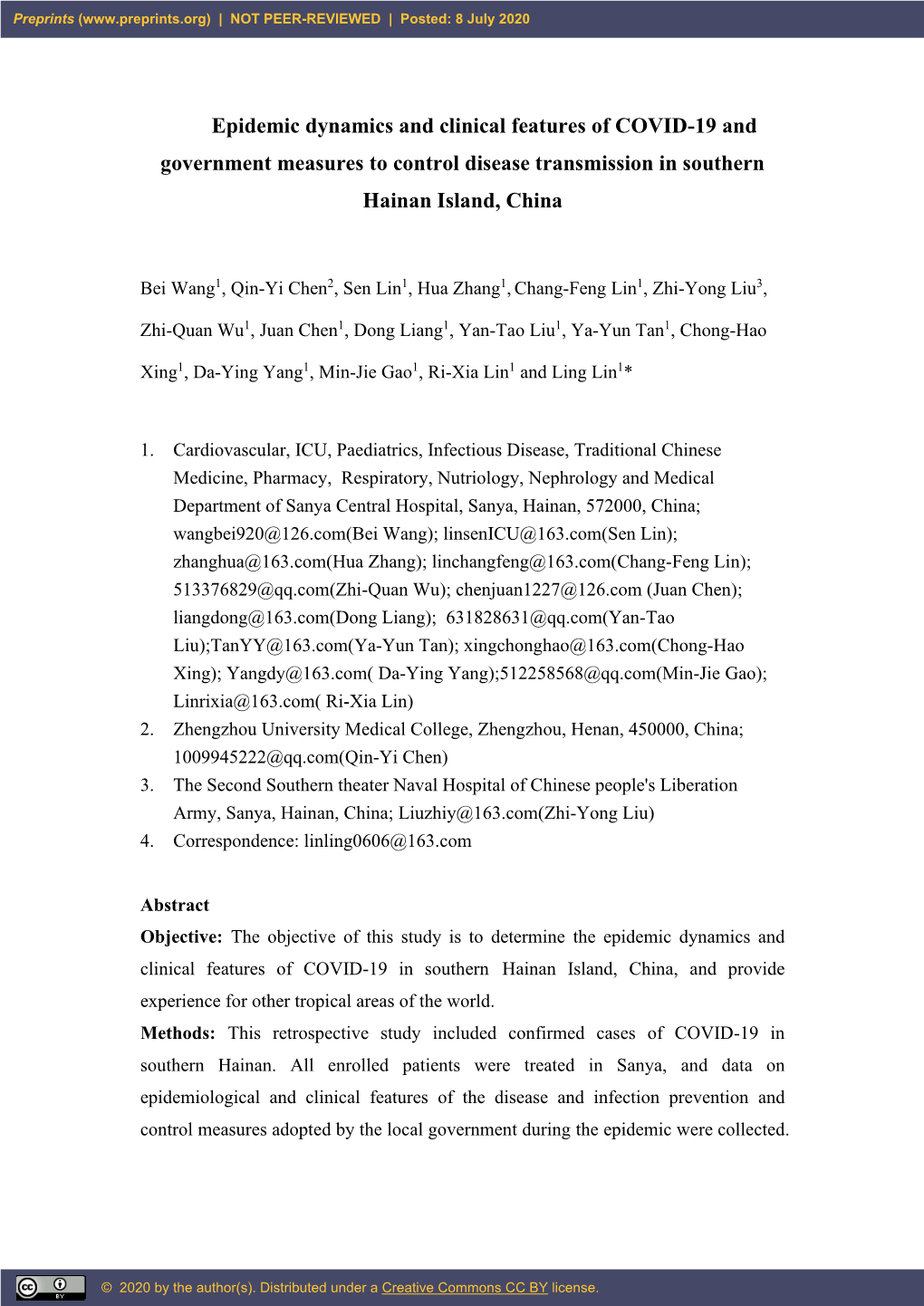 Epidemic Dynamics and Clinical Features of COVID-19 and Government Measures to Control Disease Transmission in Southern Hainan Island, China