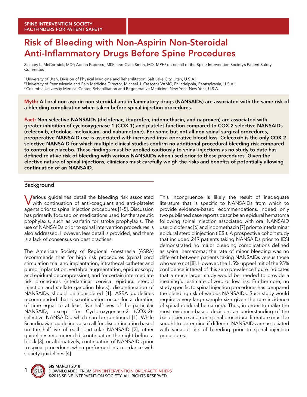 Risk of Bleeding with Non-Aspirin Non-Steroidal Anti-Inflammatory Drugs Before Spine Procedures Zachary L