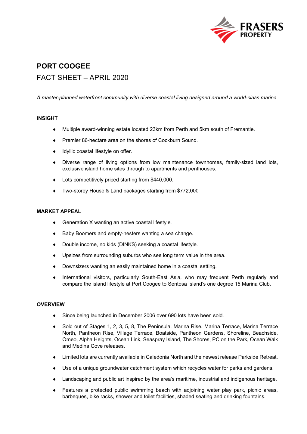 Port Coogee Fact Sheet – April 2020