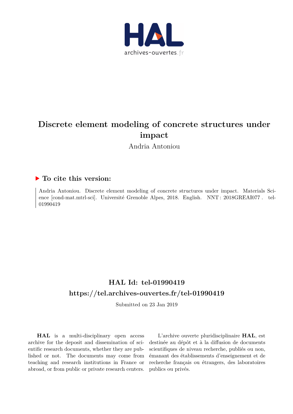 Discrete Element Modeling of Concrete Structures Under Impact Andria Antoniou