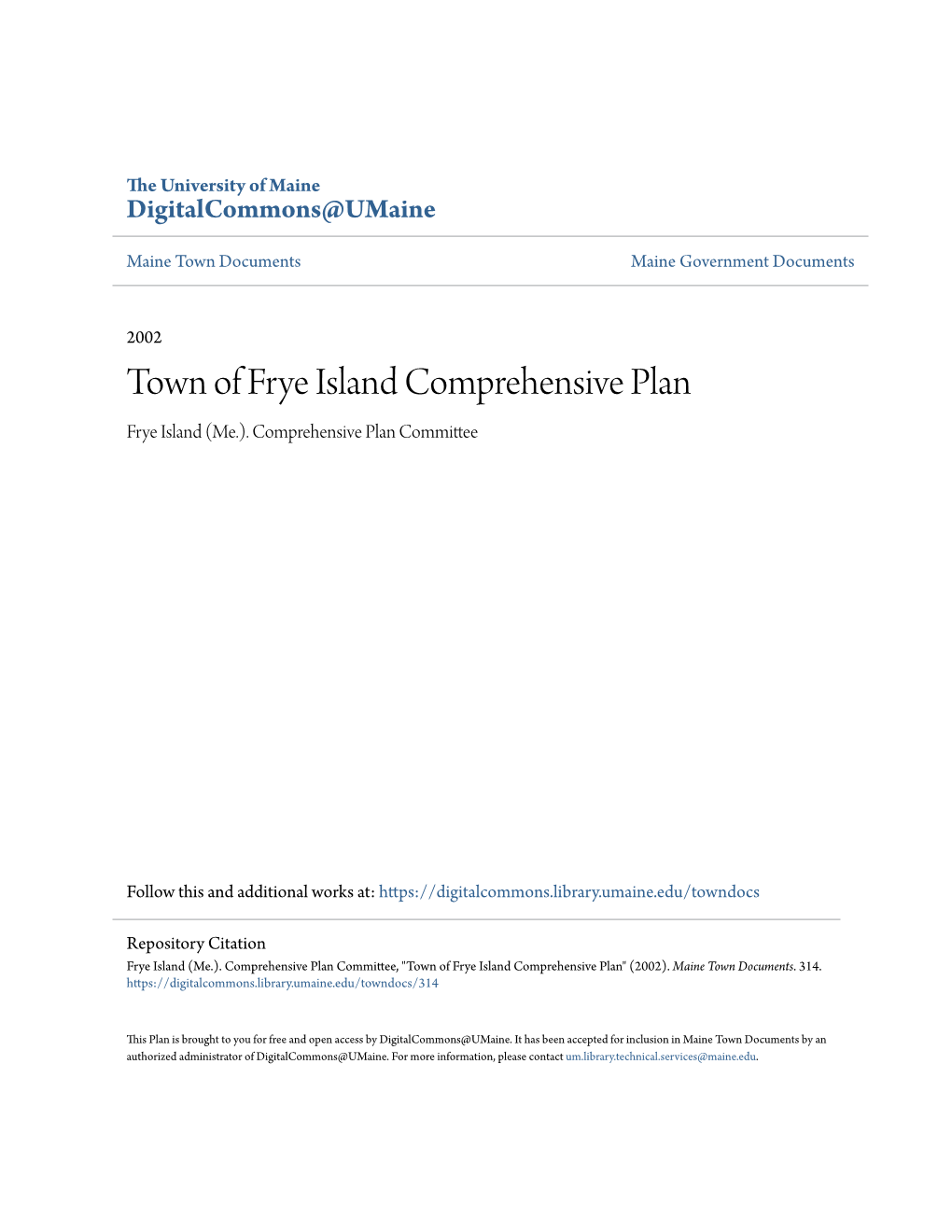 Town of Frye Island Comprehensive Plan Frye Island (Me.)