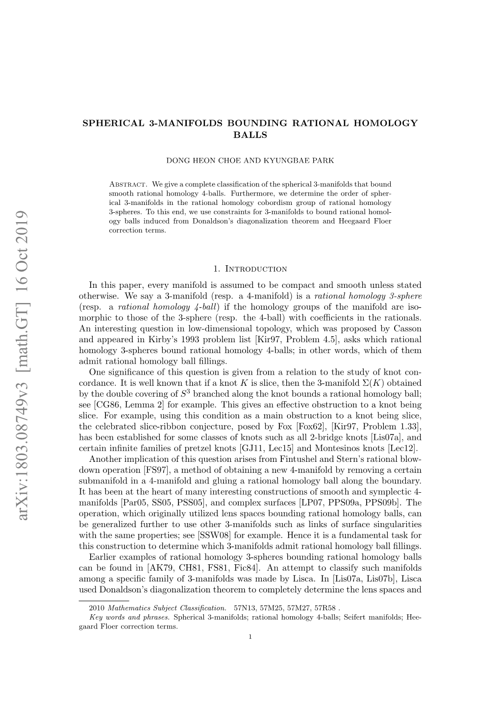 Arxiv:1803.08749V3 [Math.GT] 16 Oct 2019