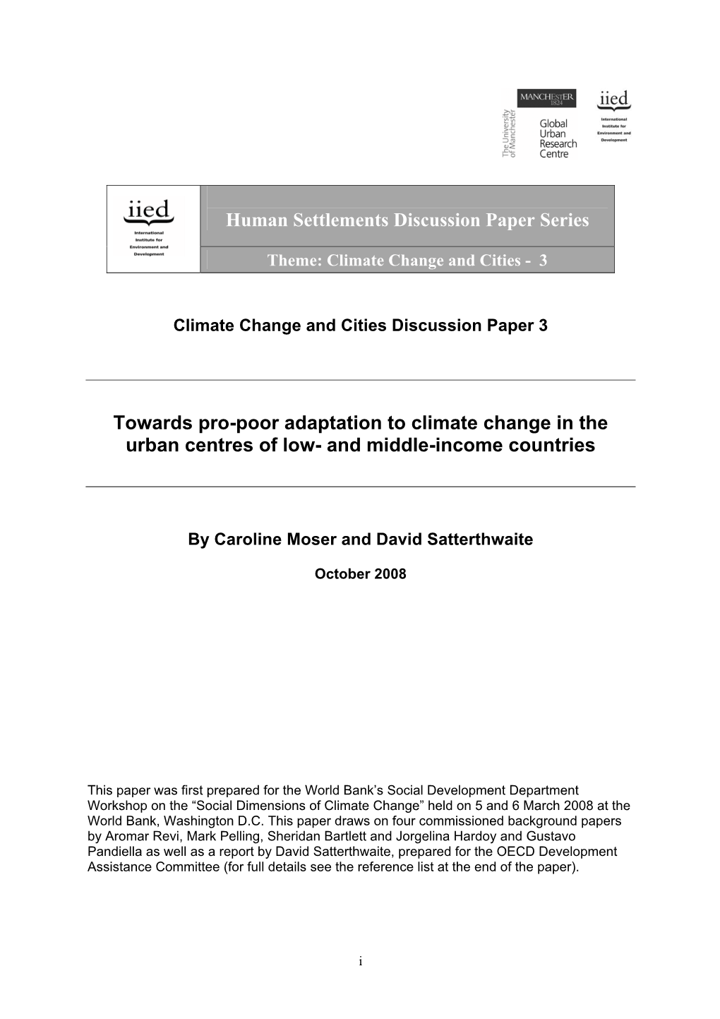 Towards Pro-Poor Adaptation to Climate Change in the Urban Centres of Low- and Middle-Income Countries