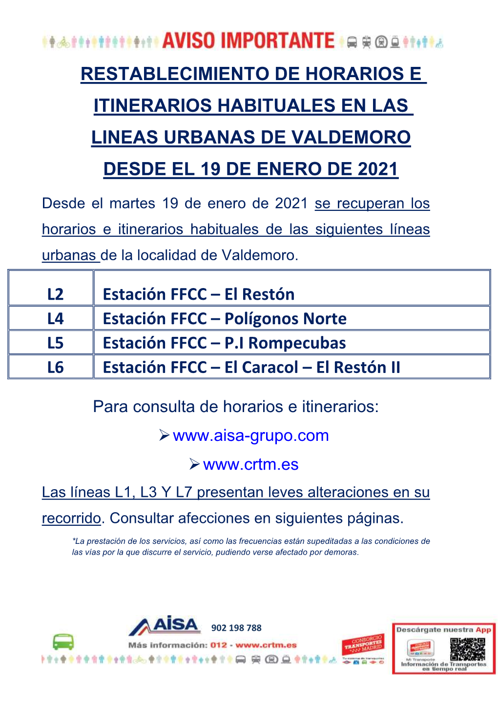 RESTABLECIMIENTO DE HORARIOS E ITINERARIOS HABITUALES EN LAS LINEAS URBANAS DE VALDEMORO DESDE EL 19 DE ENERO DE 2021 L2 Estaci